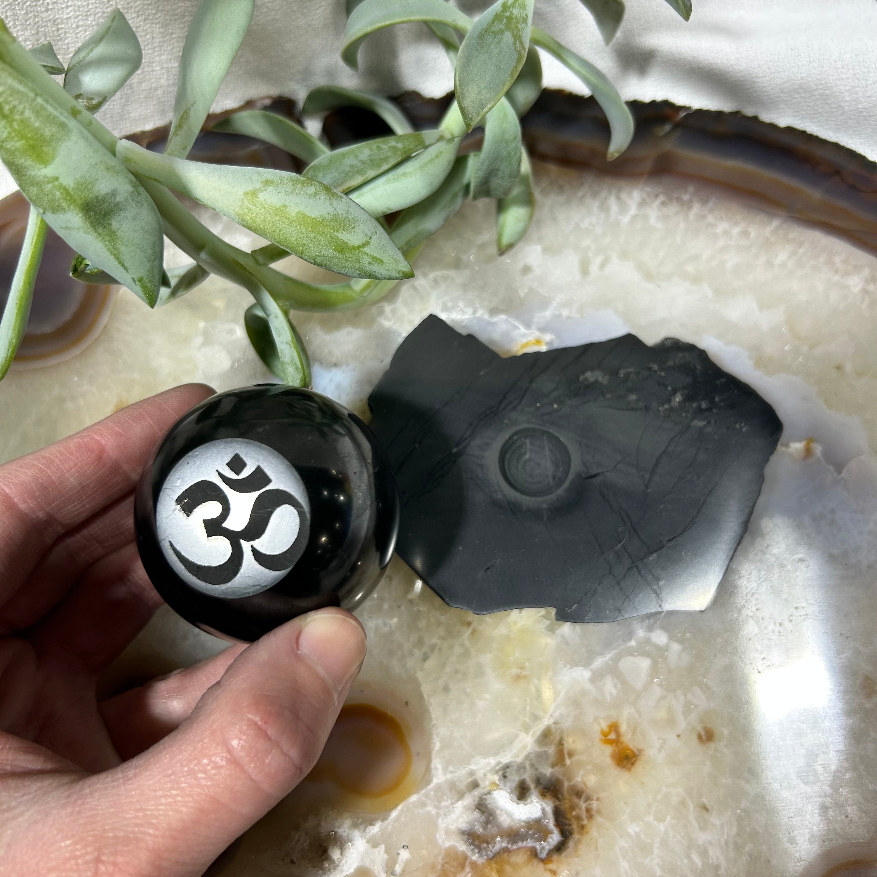 Shungite Engraved Sphere with Stand 5cm