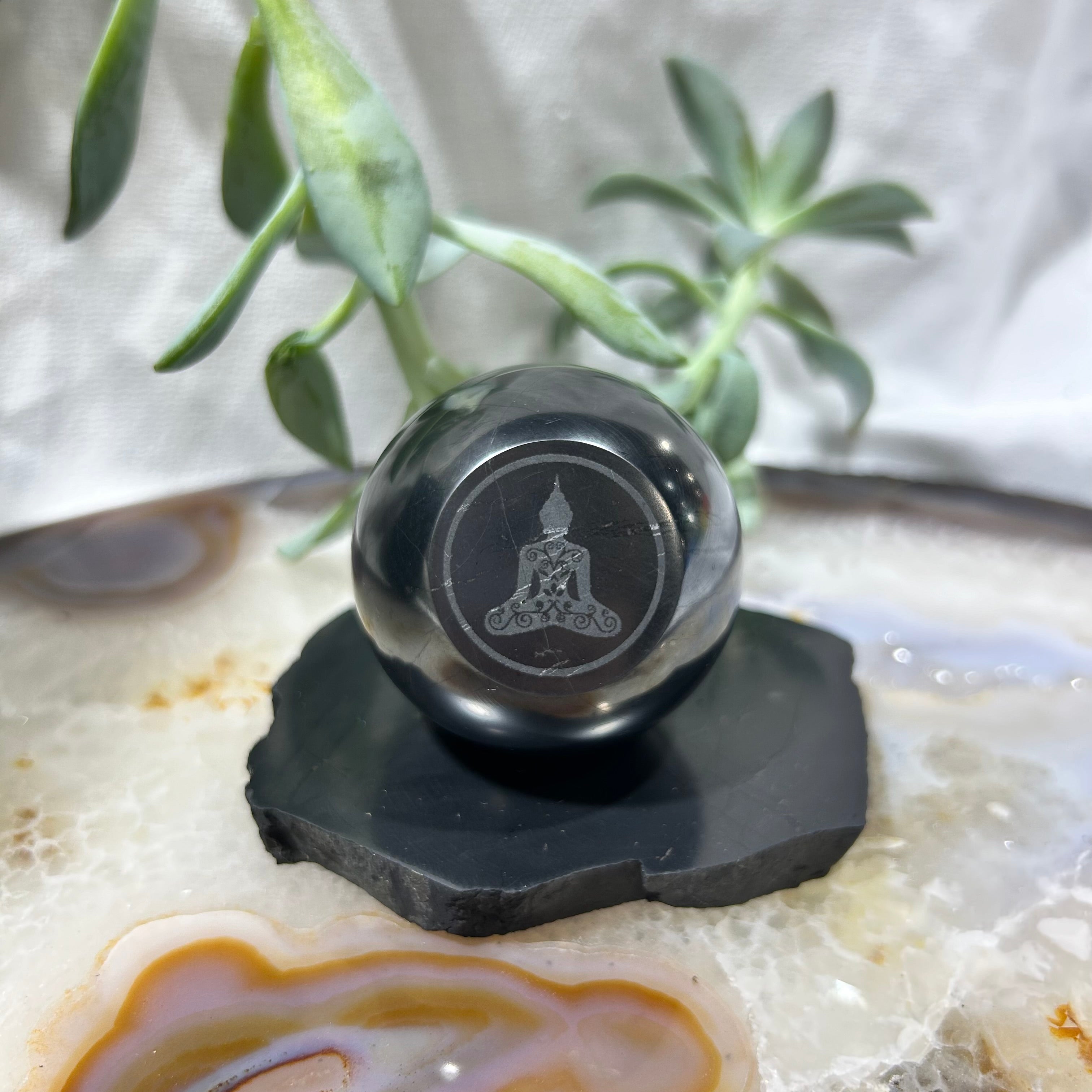 Shungite Engraved Sphere with Stand 5cm