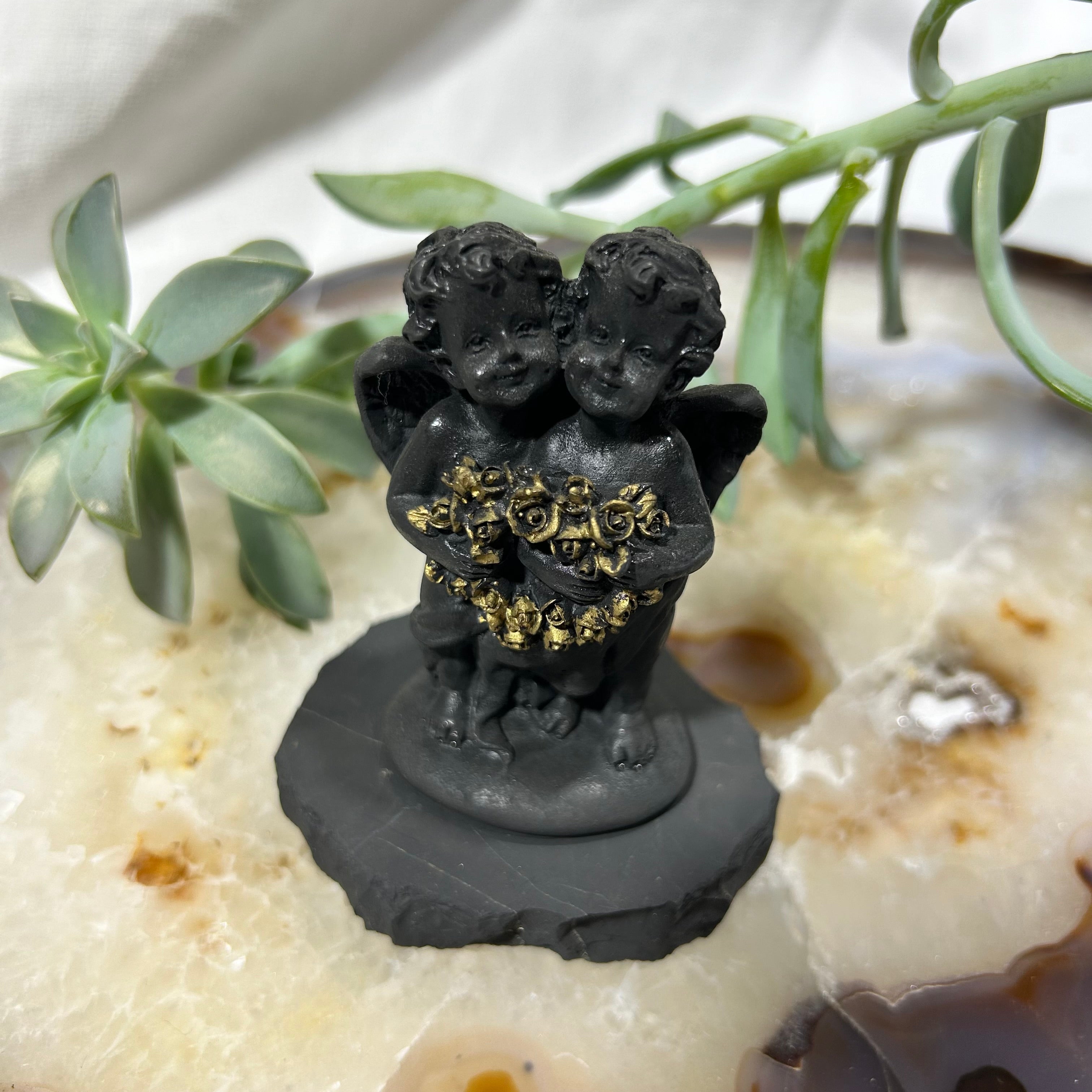Shungite Angel with Flowers