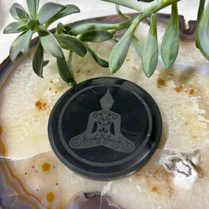 Shungite Round Tile Engraved Buddha 10cm