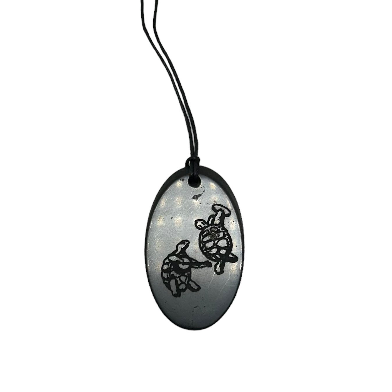 Shungite Pendant Engraved Dancing Turtles