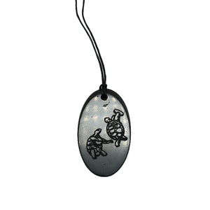 Shungite Pendant Engraved Dancing Turtles