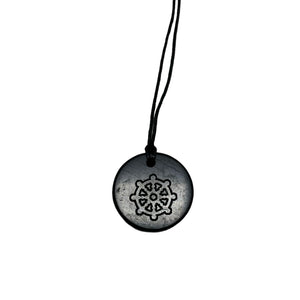 Shungite Pendant Engraved Wheel of Fate