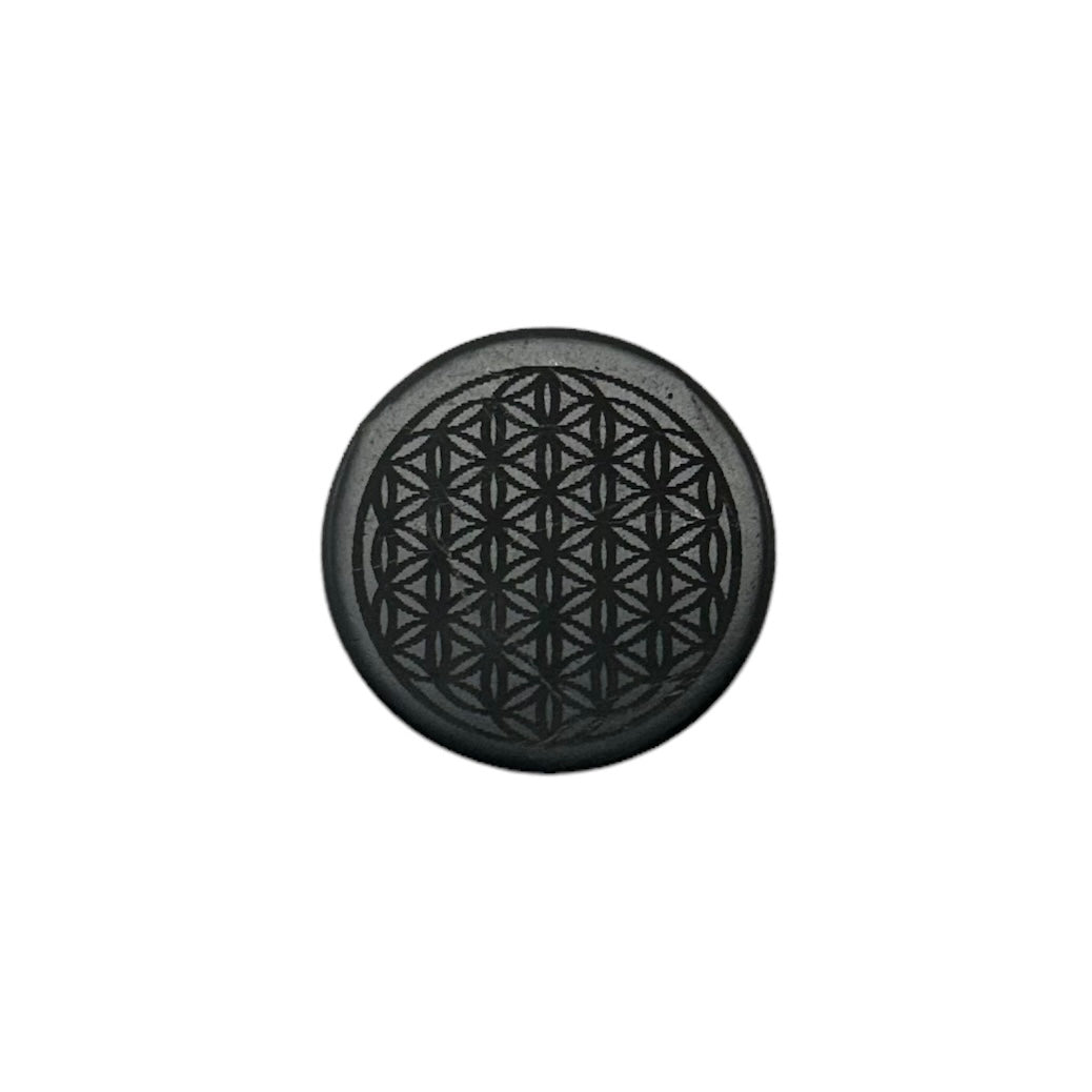Shungite Laptop Tile Engraved Flower of Life 40mm