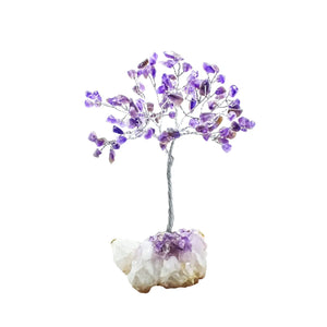 Amethyst Gemstone Trees with Stone Base Silver, Gold Trunk
