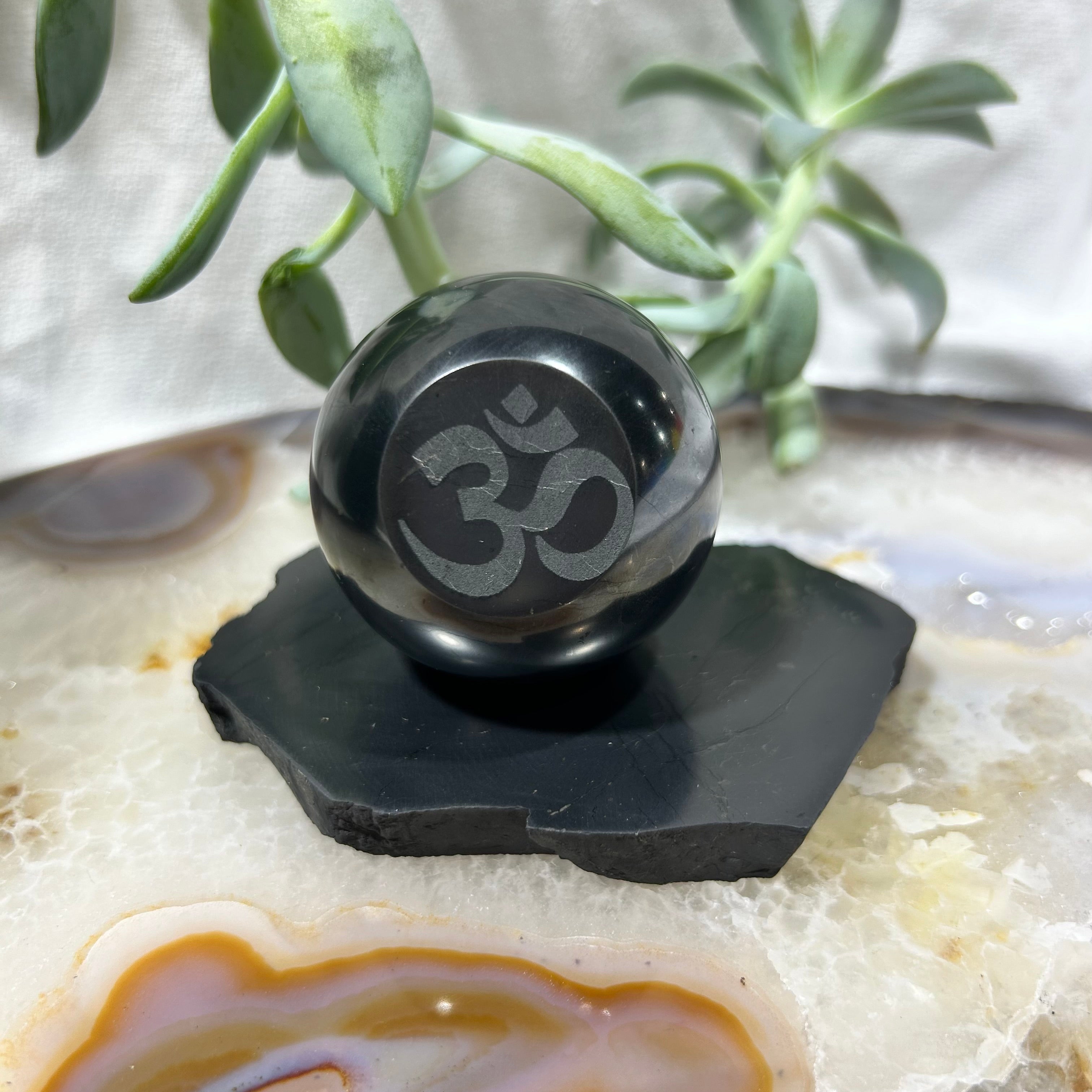 Shungite Engraved Sphere with Stand 5cm