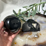 Shungite Engraved Sphere with Stand 8cm