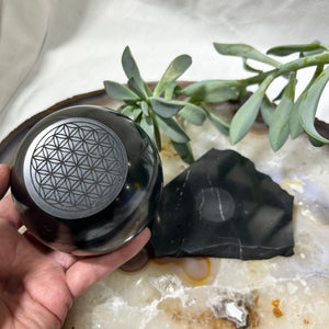 Shungite Engraved Sphere with Stand 8cm