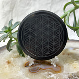 Shungite Round Tile Engraved Flower of Life 10cm