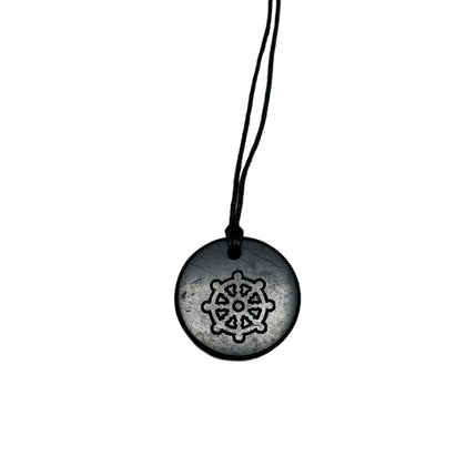 Shungite Pendant Engraved Wheel of Fate