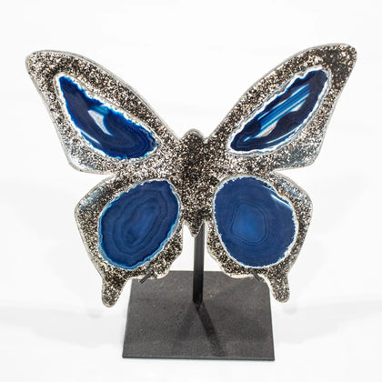 Agate Butterfly on Black Stand